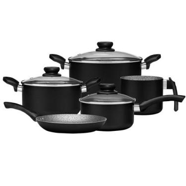 Imagem de Jogo de Panela Antiaderente Preto Sem Óleo Tampa de Vidro Maximum Ston