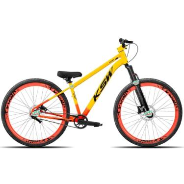 Imagem de Bicicleta KSW do Grau Kit 1x1 Freio Hidráulico Pneus Flame,LARANJA COM AMARELO 2