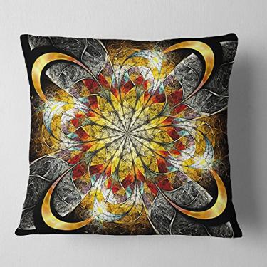 Imagem de Designart Manta floral simétrica de flor dourada para sala de estar, sofá, enchimento de almofada de alta qualidade + capa de almofada impressa em ambos os lados 45,72 x 45,72 cm