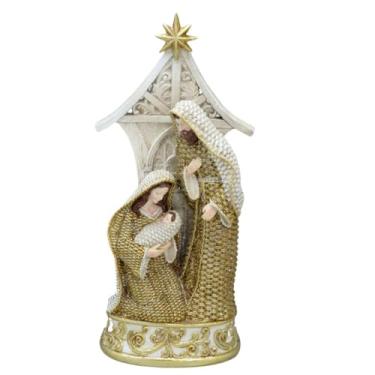 Imagem de Sagrada Família Resina Dourada Imagem Jesus 44cm Estrela Presepio Decoracao Natal Premium