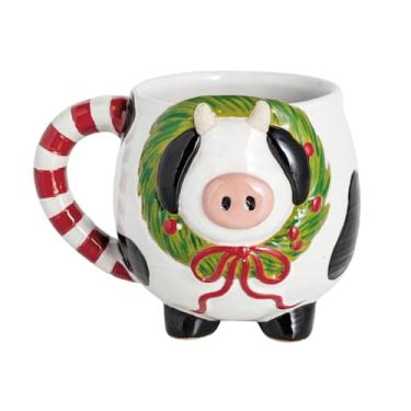Imagem de Mud Pie Caneca de Natal de vaca de Natal com animais de fazenda