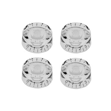 Imagem de DIAO79NI Botões de controle de velocidade de 18 estrias de tamanho métrico para guitarra elétrica Epiphone Les Paul SG Asia Import Guitar Bass Split Shaft Pots, transparente/preto (conjunto de 4)