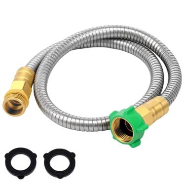 Imagem de Mangueira de jardim curta, 1,8 m, mangueira de aço inoxidável resistente, água, mangueira de metal para jardim, mangueiras de água de metal fêmea para macho, mangueiras líderes à prova de vazamento