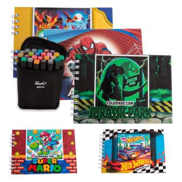 Imagem de Kit 5 Livros de Colorir Capa Dura 50 Folhas + Canetinhas