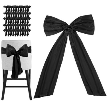 Imagem de Decoração de laço de cetim grande com 50 faixas de cadeira - perfeita para aniversário, casamento, festas e chá de bebê | Laços gigantes de 61 x 91 cm para decoração de quarto | Fitas largas de tecido