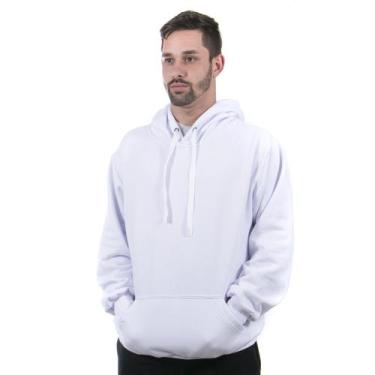 Imagem de Moletom masculino canguru com capuz liso de bolso inverno cor - branco