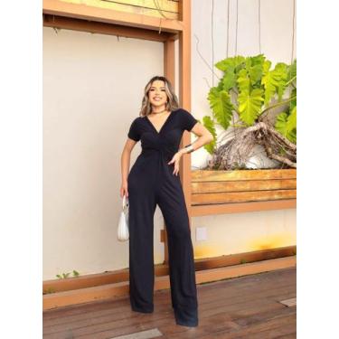 Imagem de Macacão Pantalona Decote Transpassado - luh may, Preto, G