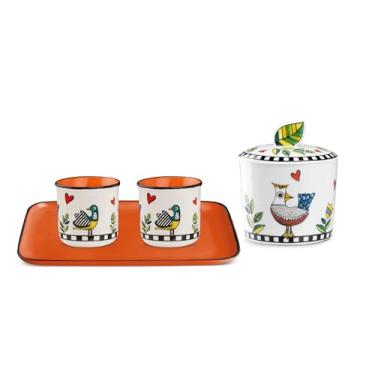 Imagem de Egan Conjunto Bandeja c/ 2 Copos Espresso e Acucareiro Laranja Cocoricó