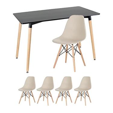 Imagem de Kit - Mesa retangular Eames 60 x 120 cm + 4 cadeiras Dsw Mesa preto com cadeiras nude