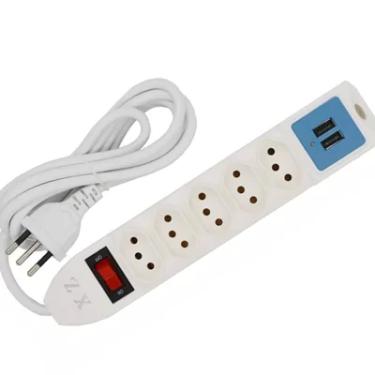 Imagem de Filtro De Linha 5 Tomadas 10a 250v  Com 2 Usb 5v 2.1a 2mts