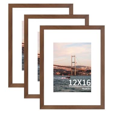 Imagem de YESKAY Porta-retrato de 30 x 40 cm, pacote com 3 – moldura de pôster marrom para exibição de imagens 21 x 28 cm com tapete ou 30 x 40 cm sem tapete, para pendurar na parede horizontal e vertical
