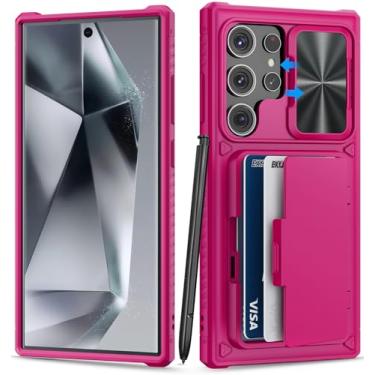 Imagem de BXYJY Capa carteira para Samsung Galaxy S24 Ultra, suporte de cartão embutido (loja de 4 a 5 cartões) e suporte e capa de lente deslizante, proteção de nível militar, capa de silicone rígido para