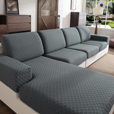 Imagem de OHSIO Capa de sofá, capa de sofá em forma de L, capas de almofada de assento macias laváveis, capa de sofá seccional, elástica resistente a manchas e resistente a manchas (3 capas de assento P + 1