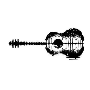 Imagem de Decoração de parede de metal Guitar Lake | Decoração de parede de metal feita à mão com tema de lago de guitarra de 68 cm x 33 cm x 0,05 cm | Decorações de parede para casa e escritório