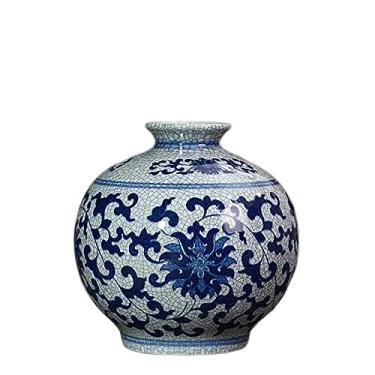 Imagem de AKALNNB Vasos de porcelana azul e branco, vaso criativo, cerâmica, vasos de porcelana azul e branco antigo, rachadura de flor, novas decorações chinesas para sala de estar, vasos de flores para casa