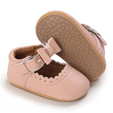 Imagem de LAFEGEN Sapatos para bebês meninas antiderrapante sola macia couro PU infantil Mary Jane Flats First Walker berço sapato Oxford 3-18 meses, 19 Rosa, 6-12 Months Infant