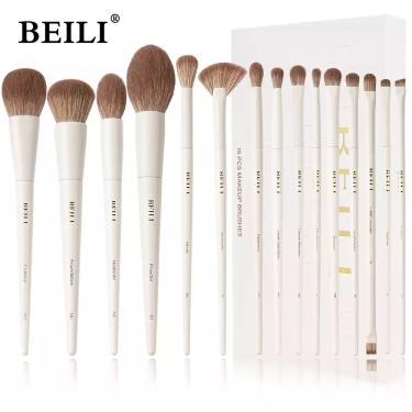 Imagem de Kit BEILI 15 Pincéis Maquiagem Bege - Pó, Blush, Sombra e Delineador