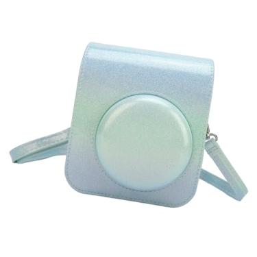 Imagem de KIMISS Capa para Câmera Instantânea, à Prova de Chuva e Arranhões, Bolsa Protetora de Couro PU Com Alça de Ombro para Mini 12 (Azul Verde)