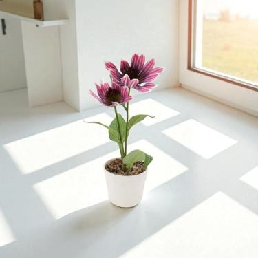 Imagem de Generic 1 peça de plantas artificiais dupla pinha crisântemo arranjo de mesa plástico roxo 9 x 9 x 27 cm