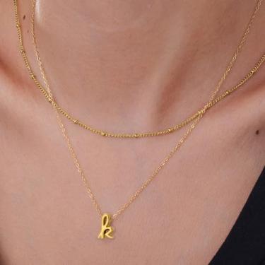 Imagem de Colar com pingente de inicial personalizado com iniciais a-z, corrente de camada dupla, comprimento ajustável de 36 + 40 + 5 cm, minimalista para mulheres, 14+2in/16+2in, Aço inoxidável, Sem Pedra