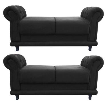Imagem de Kit com 2 Recamier Barcelona Namoradeira Suede Preto D'Rossi