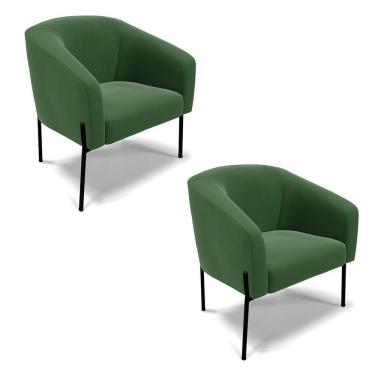 Imagem de Cadeira Sala De Jantar Pé De Ferro Preto Kit 2 Stella Suede D03 - D'rossi Cor Verde