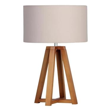 Imagem de Abajur Luminária Madeira Imbuia Quadripé Cúpula Bege 47X30