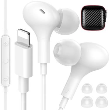 Imagem de iMangoo Para fones de ouvido Lightning com fio certificados pela MFi, fones de ouvido magnéticos com graves HiFi, 3 pontas auriculares e fones de ouvido com microfone para academia, deslocamento, casa
