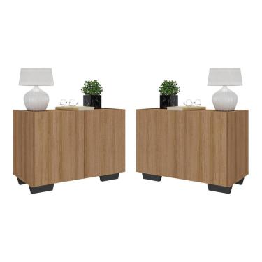 Imagem de Kit 2 Mesas De Cabeceira 2 Portas E Pés Mp4139 Rustic preto