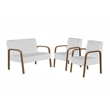 Imagem de Conjunto Luna 1 Poltrona 2 Lugares E 2 Poltronas De 1 Lugar Braço Madeira D Salla Courino Branco