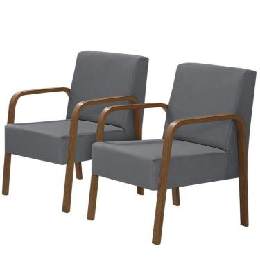 Imagem de Kit 2 Poltronas Decorativas 1 Lugar Luna Braço Madeira Suede