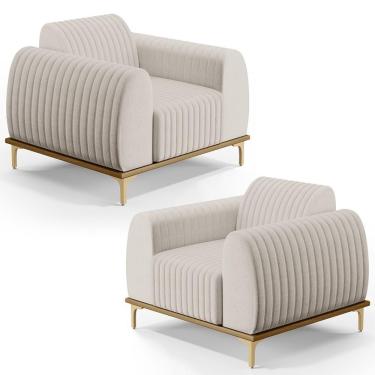 Imagem de Kit 2 Poltronas Decorativas Base Gold Molino D06 Linho C-367 Cru - Mpozenato