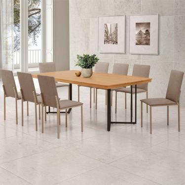 Imagem de Mesa Michigan 180cm Estilo Contemporâneo Com Pés De Madeira Imbuia Base Preta