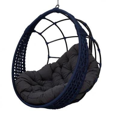 Imagem de Balanço Ninho Suspenso Em Corda Náutica Almofada Impermeável Azul-cinza