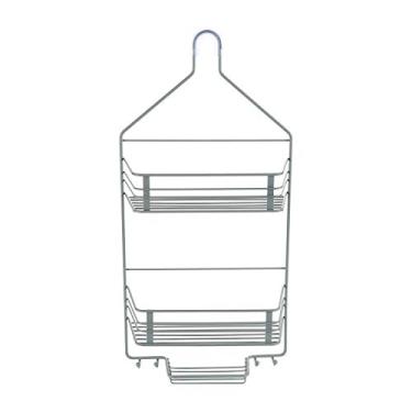 Imagem de Bath Bliss Organizador de chuveiro linear cinza de 2 níveis, pendurado sobre o chuveiro, comporta garrafas grandes, saboneteira, 4 ganchos acessórios para toalhas de banho e buchas