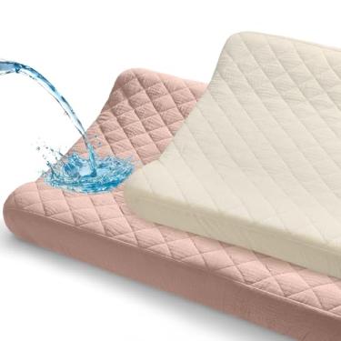 Imagem de Unicorn Castle Capa de trocador impermeável para trocador de musselina, 2 unidades, acolchoado para bebês de 81 x 40 cm, meninas, meninos, rosa e branco