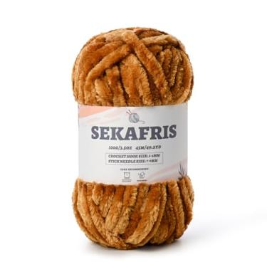 Imagem de Fio de chenille grosso felpudo para crochê, fios de pelúcia macios para tricô à mão, fio de cobertor de bebê volumoso de 100 g (49,2 m) para crochê amigurumi, fios de veludo fofos de crochê (marrom)