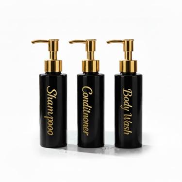 Imagem de uMadeUs Dispensador de xampu e condicionador – Garrafas essenciais de higiene – Shampoo recarregável para chuveiro e sabonete líquido, Preto todo dourado 2 redondo, Small, Moderna