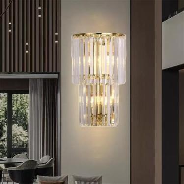 Imagem de Luminária de parede moderna e luxuosa em cristal com LED, ideal para sala de estar, quarto, cabeceira, casa de campo, hotel, escritório, escada e corredor (Estilo 10 D15H35CM)