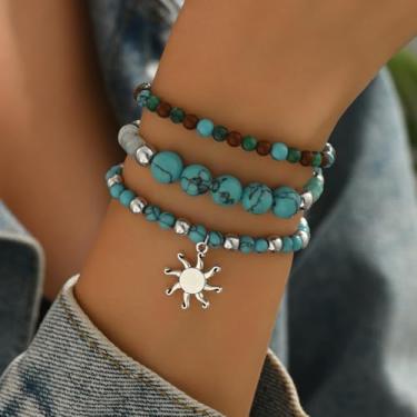 Imagem de Pulseiras de contas estilo faroeste turquesa para mulheres, boho, joias, presentes, amizade, Natal
