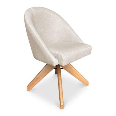 Imagem de Poltrona Cadeira Giratória Bela Linho Bege Base De Madeira - Pallazio