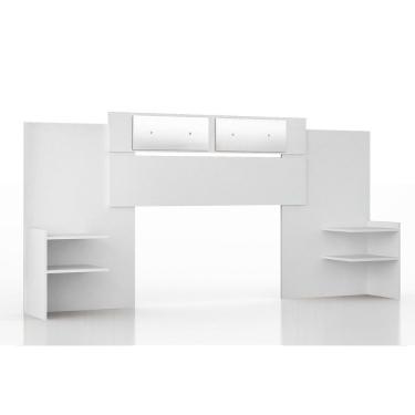 Imagem de Cabeceira Cama Box Madeirado Solteiro/casal/queen Mila Extensível C/ Espelho Branco - Panan
