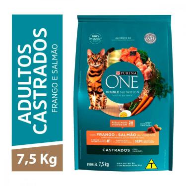 Imagem de Ração Purina One Gatos Adultos Castrados Frango e Salmão 7,5kg