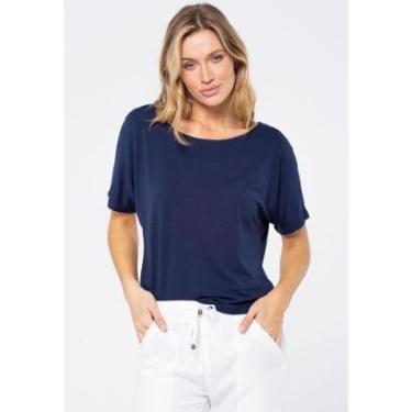 Imagem de Blusa Morcego Malha Gola Canoa Manga Curta Azul Marinho - GG - Veste do 46 ao 48-Feminino