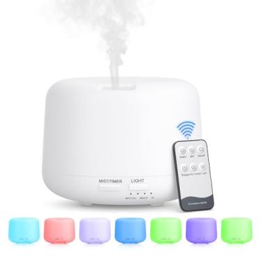 Imagem de Aromatizador Umidificador Difusor de Ar Ultrassônico 300ml Com Controle Remoto LED 7 Cores para Aromaterapia e Ambientes