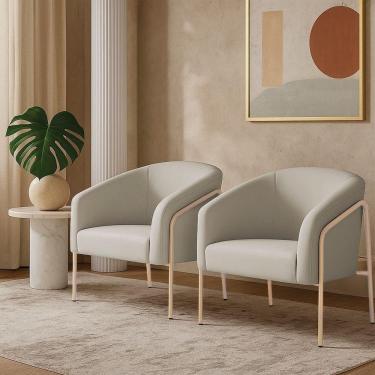 Imagem de Poltrona Sala Industrial Alta Champanhe Kit 2 Stella Veludo D03 - D`rossi Cor Cinza