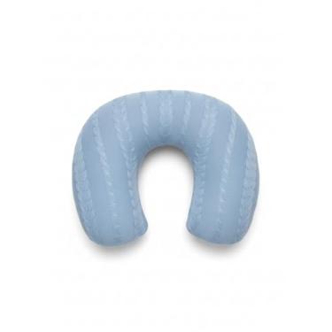 Imagem de Almofada de Amamentação em Tricô, 45x37x13cm, Formato U Anatômico, Enchimento Siliconado, Hipoalergênico (Azul Bebê)