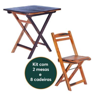 Imagem de Kit 2 Mesas Dobráveis Com 8 Cadeiras 100% Madeira Maciça Ypê Cerejeira