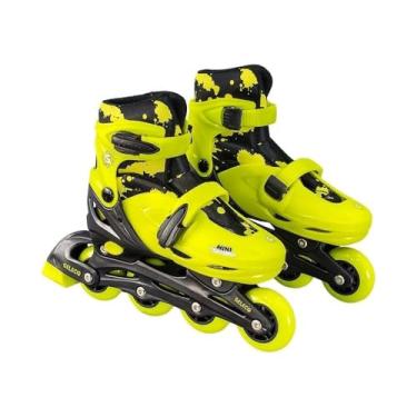 Imagem de Patins Infantil com 4 Rodas Iluminadas + Capacete e Itens de Proteção – Tamanho 35-38, Cor Amarela, Certificado INMETRO