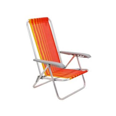 Imagem de Cadeira de Praia Reclinável Tramontina Bali Baixa em Alumínio com Assento Laranja e Amarelo